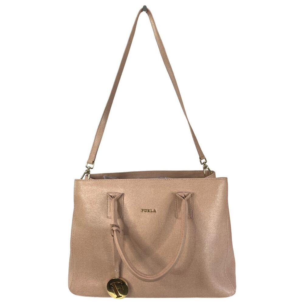 Furla Blush Pink Saffiano Leather Tote Shoulder Satchel Italy Gold Hardware Bag